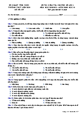 Đề thi kiểm tra chuyên đề lần 4 môn Sinh học Lớp 10 - Mã đề 357 - Năm học 2018-2019 - Trường THPT Liễn Sơn